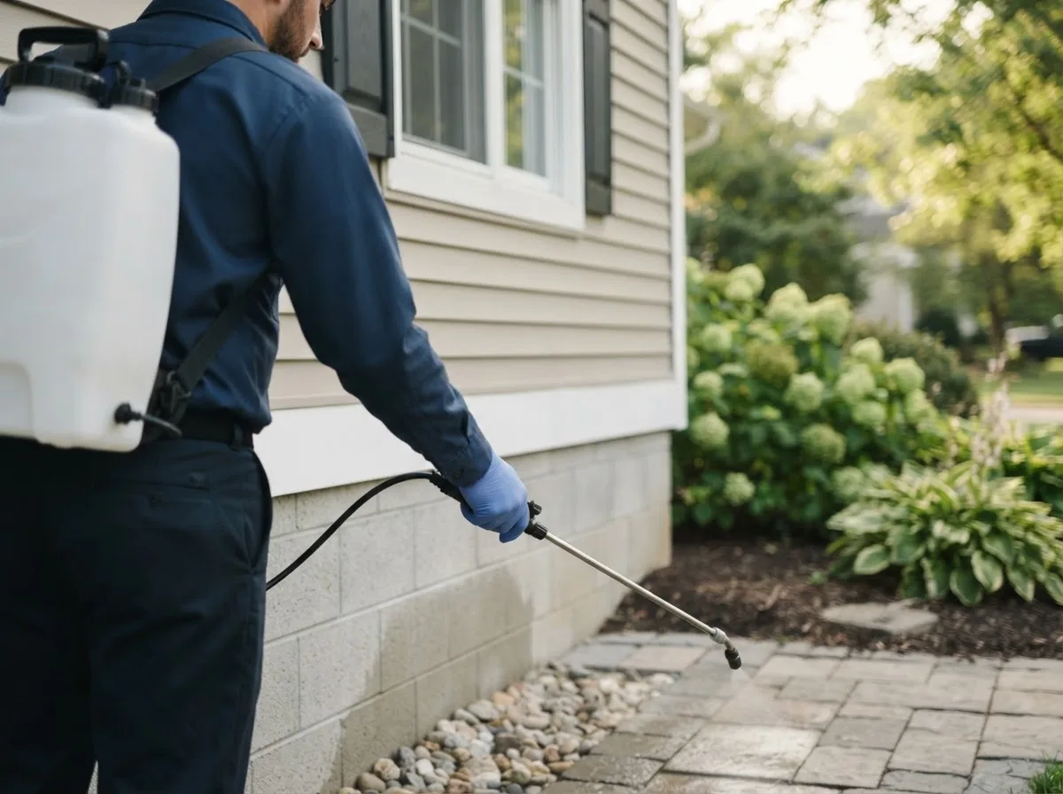 Pest control technician inspecting a home in Saxe, VA